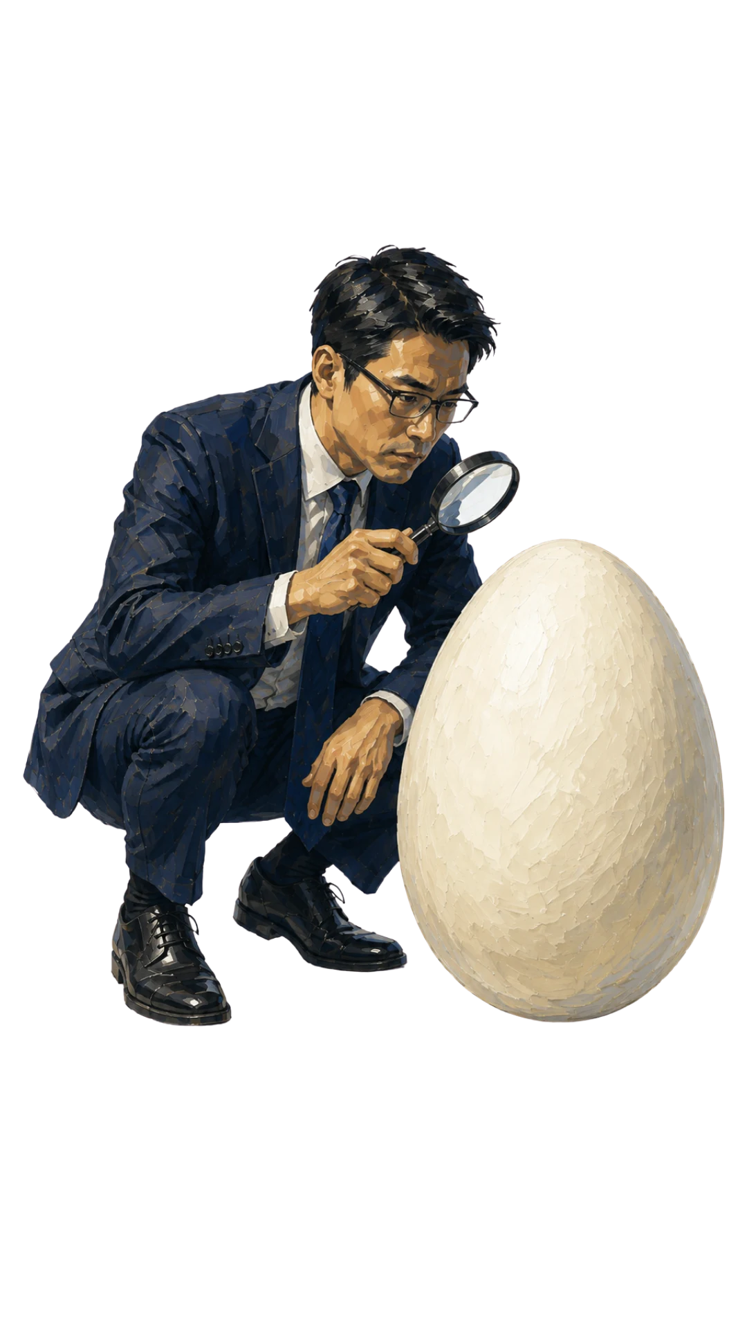 大きな卵を観察する設計者